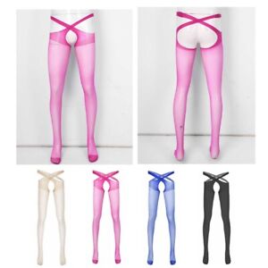 Men Sissy See-through Ultra-thin Pantyhose Crotchless Stockings Tights Underwear