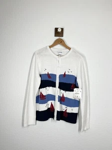 Breckenridge Vintage Embroidered Nautical Cardigan Sweater Medium M Sailboats - Picture 1 of 4