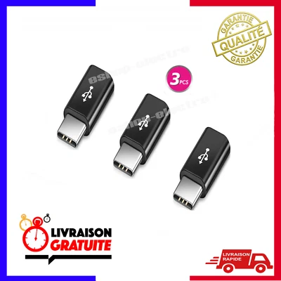 Lot x3 Adaptateur USB 3.1 Type C Male vers Prise Femelle Micro USB pour Huawei - Bild 1 von 4