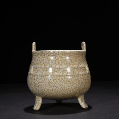 6.7" Song dynasty ge kiln Porcelain Yellow Ice crack Three Foot Incense Burner Foto 1 de 4