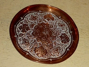 Hand Hammered Copper Tray / Plate. Wall hanging. Intricate Floral design. 8 " W - Picture 1 of 5