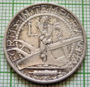 SAN MARINO 1931 R 5 LIRE, PLOUGH & FORTIS IN TEMPERANTIA Motto, 0.835 SILVER - Picture 1 of 6