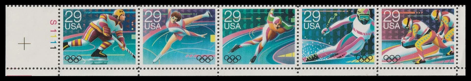 US 2611-2615 2615a Winter Olympics 29c plate strip 5 LL MNH 1992 - Image 1 of 1