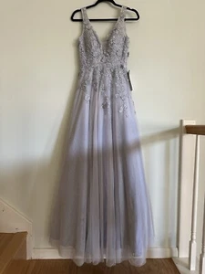 XSCAPE Lilac Embroidered Floral Applique Bead Princess Ball Gown Sz 2 Mesh Prom - Picture 1 of 17