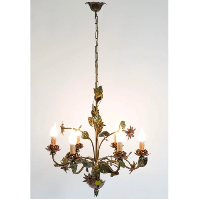 Lustre avec des Fleurs Et Feuilles A 6 Lumières - Photo 1/4