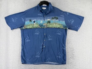 Pierre Cardin Shirt Men Extra Large Blue Golf Print Sailboat Palm Island Rayon - Picture 1 of 13