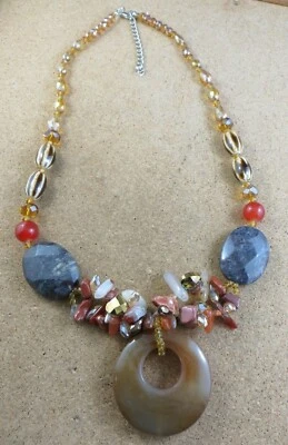 Large Vintage Colorful Real Stone & Iridescent Glass 30" Statement Necklace #118 - Image 1 of 4