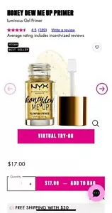 NYX Honey Dew Me Up Primer - Clear Gold -Sealed - Picture 1 of 2