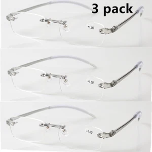 3 PACK TR90 Reading Glasses Elastic Rimless Flexible Eyeglasses 0.5- 4.0 - Picture 1 of 11