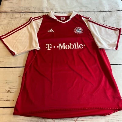 Camiseta de futebol vintage 2003 Adidas FC Bayern Munchen T-Mobile vermelha branca masculina GG - Imagem 1 de 4