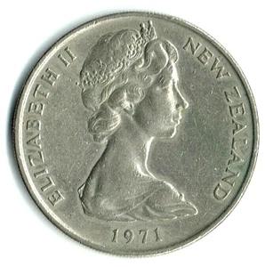⫸ 1971 New Zealand 20 cents Elizabeth II Kiwi Lightly-Circulated #337 - Picture 1 of 2