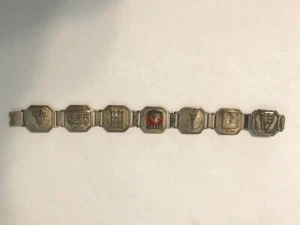 BRACCIALE VINTAGE PARIGI FRANCIA SOUVENIR TONO ARGENTO 7 DISCHI DI PUNTI DI RIFERIMENTO - Foto 1 di 9