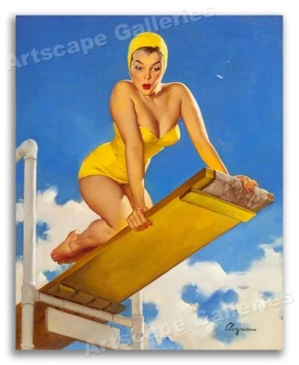 Pôster 1950's Elvgren PinUp Girl Afraid to Dive "High and Shy" - 16x20 - Imagem 1 de 3