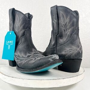 NEW Lane LEXINGTON Black Cowboy Boots Sz 8 Short Western Leather Ankle Snip Toe