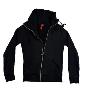 Divided H&M Women's Black 4 Cowl Neck Sweatshirt Jacket Full Zip Grunge Goth - Picture 1 of 21