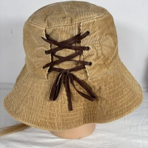 Vintage Arlin Corduroy Bucket Hat Tan Lace Up Back 90s Retro Streetwear - Picture 1 of 9