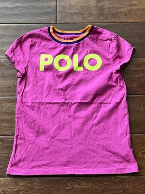 Polo Ralph Lauren Pink Orange Purple Girls Small 7 Neon Graphic Logo T Shirt - Image 1 of 4
