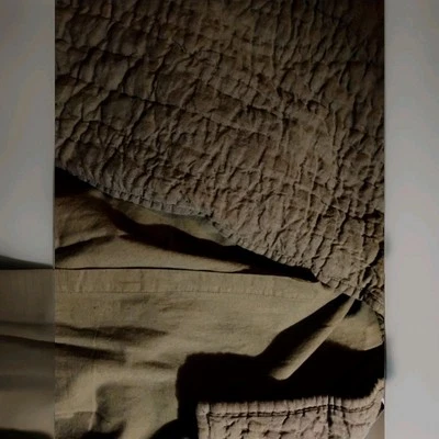 Pottery Barn наволочки выстеганные серый набор из 2 Std спереди 100% льняной EUC  - Изображение 1 из 4