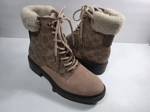 Coach Lorimer Dusty Rose/Tan Signature Canvas and Suede Booties G5496 - Size 6B - Picture 1 of 13