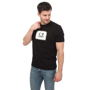 Herren T-Shirt CP Company Jersey Label Style Logo Kurzarm in Schwarz - Bild 1 von 4