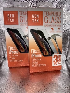 2 iPhone 12Pro Max,12Mini,XR,11/12/12 Pro Tempered glass screen protector Gentek - Photo 1 sur 2