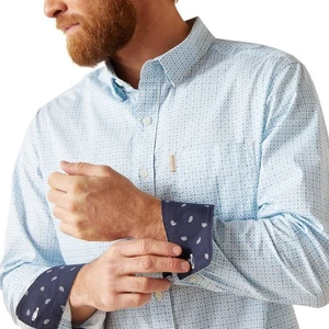 Ariat Men's Madden Stretch Modern Fit Shirt Size XXL Contrast Cuff Blue White - Picture 1 of 4