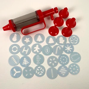 Cookie Press 24 Discs 6 Nozzles Red Plastic in Box Christmas Holiday Baking - Picture 1 of 12