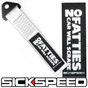WHITE HIGH STRENGTH RACING TOW STRAP NO FATTIES CAR WILL SCRAPE BADGE P10 - Picture 1 of 1