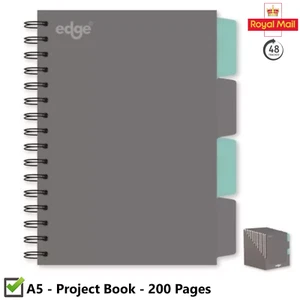 Cuaderno Proyecto A5 4 Divisores Doble Alambre Gris Cubierta Libro de Estudio - 200 Páginas - Imagen 1 de 3
