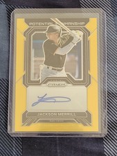 2023 PANINI PRIZM JACKSON MERRILL GOLD POTENTIAL PENMANSHIP AUTO 5/10 PADRES