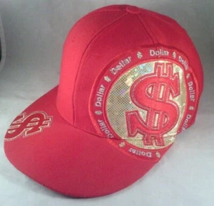 KB ETHOS - Dollar Sign $ Bling Embroidered Halographic RED/Gold Cap Hat Size L - Picture 1 of 8
