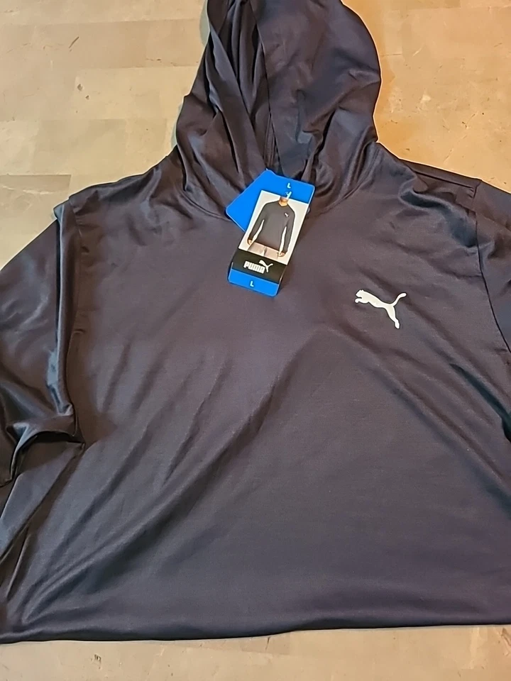 PUMA Men’s Lightweight Performance Hoodie wicking quick dry stretch Black L