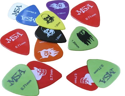 MSA 15 stck. Plektren - PLEKTRUM - Spielblättchen-Piks -gemischt in Farbe und Stärke