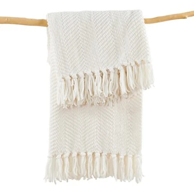 Manta Boho Tejida - Textura Tweed, Borlas, Decoración Ligera de Sofá Cama Foto 1 de 4