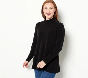 Susan Graver Regular Liquid Knit Fit and Flare Mock-Neck Tunic-Black-5X A460668 - Bild 1 von 2