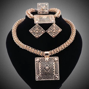Gold Plated Sunflower Square with Thick Box Chain 4 pieces Jewelry Set - Picture 1 of 19