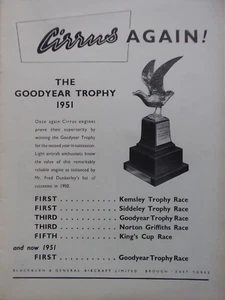 6/1951 PUB CIRRUS MINOR ENGINE MILES GEMINI GOODYEAR TROPHY RACE DUNKERLEY ANZEIGE - Bild 1 von 2