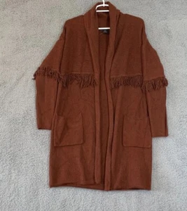 Tahari Womens Brown Long Sleeve Open Front Fringe Cardigan Sweater Size XS - Picture 1 of 10