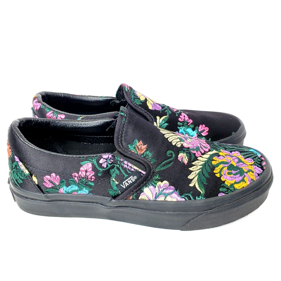 Vans Festival Negro Bordado Flor Satén Slip Ons Mujer’s 6.5 Hombre’s 5 Foto 1 de 4