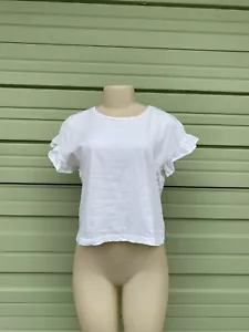 NEW ZARA WHITE T-SHIRT SLEEVELESS, RUFFLED 100% COTTON Size M 0264/358 #4269A - Picture 1 of 8