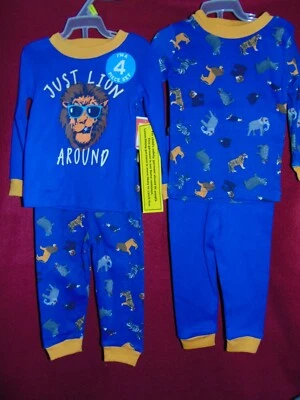 JUST LION AROUND Wildlife 4 pc Boy's Pajama's Size 12M Long Sleeve Top & Pants - Image 1 of 4