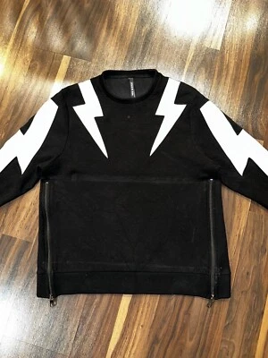NEIL BARRETT Contrasting Thunderbolts Slim Fit Side Zips Sweater Medium READ - Image 1 of 4