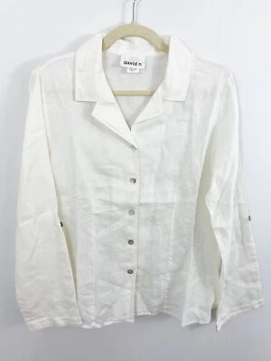 Camisa David N 100 % lino talla grande para mujer con botones mangas enrollables blanca Foto 1 de 4