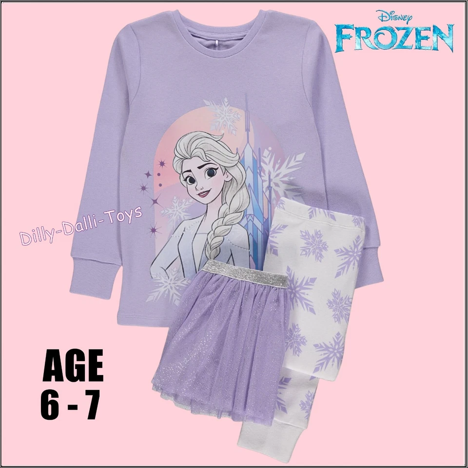 Girls Age 6 - 7 Disney Princess Elsa Frozen Pyjamas Long Sleeves Leg Tutu Skirt - Image 1 of 4