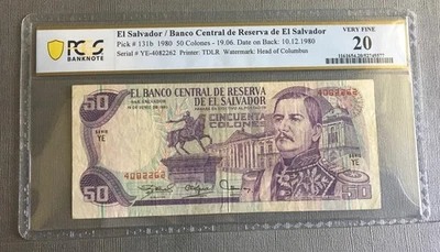 1980 50 Colones El Salvador Pcgs Vf 20  - Image 1 of 4