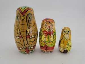 VTG 3 CIRCUS Russian NESTING Matryoshka DOLLS Wooden Hand Painted 1.5"-3.5" - Picture 1 of 8