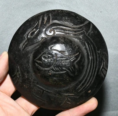 Platillo volador OVNI pez fénix imán negro meteorito cultivo Hongshan de 4,3"" Foto 1 de 4