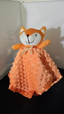 Manta de seguridad naranja Baby Fox Lovey Minky Dot felpa trasera satinada y ribete 16” Foto 1 de 4