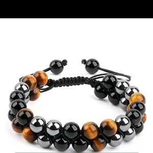 Hematite, Tiger's Eye, And Black Obsidian Adjustable Bracelet - Picture 1 of 1
