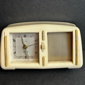Vtg. Florn German Wind Up Musical Alarm Clock Cream Bakelite - Tested & Working - Picture 1 of 7